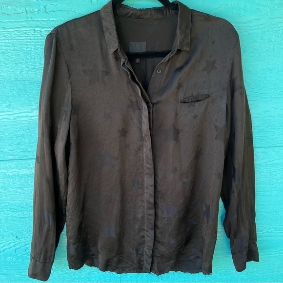 RtA TONE ON TONE BLACK STARS SILK BUTTON DOWN LONG SLEEVE SHIRT - Picture 1 of 8
